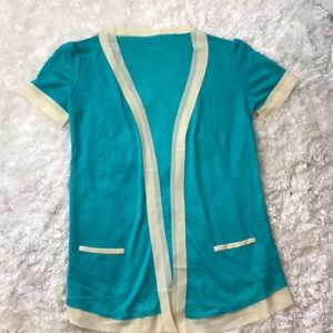 Teal blue and cream cardigan